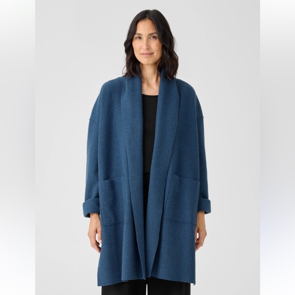 17. EILEEN FISHER High Collar Wool Coat - Picture 5 of 16